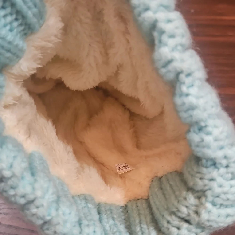 Kids Mint Green Knit Pom-Pom Beanie